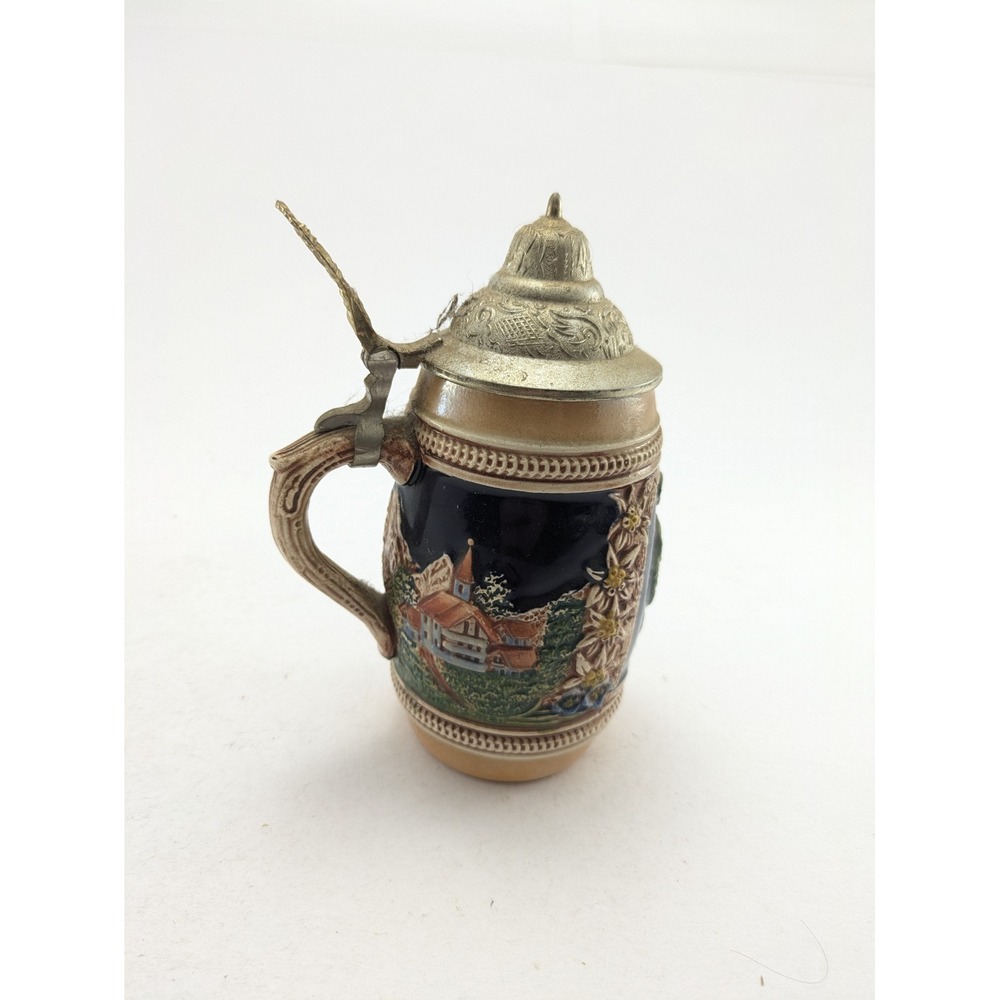 Unisex Gerz West Germany Beer Stein Mug Blue Relief Scene Lidded Small